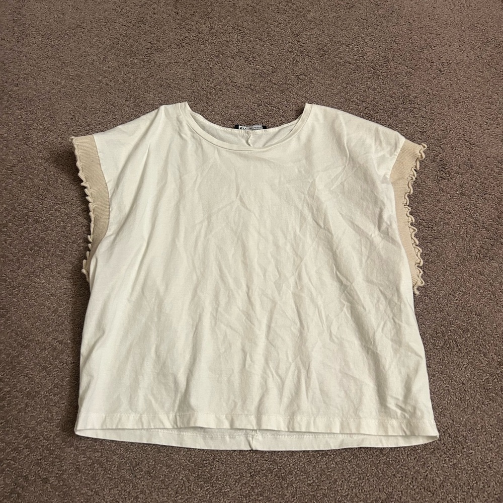 Zara Cream Boxy Cap Sleeve Blouse